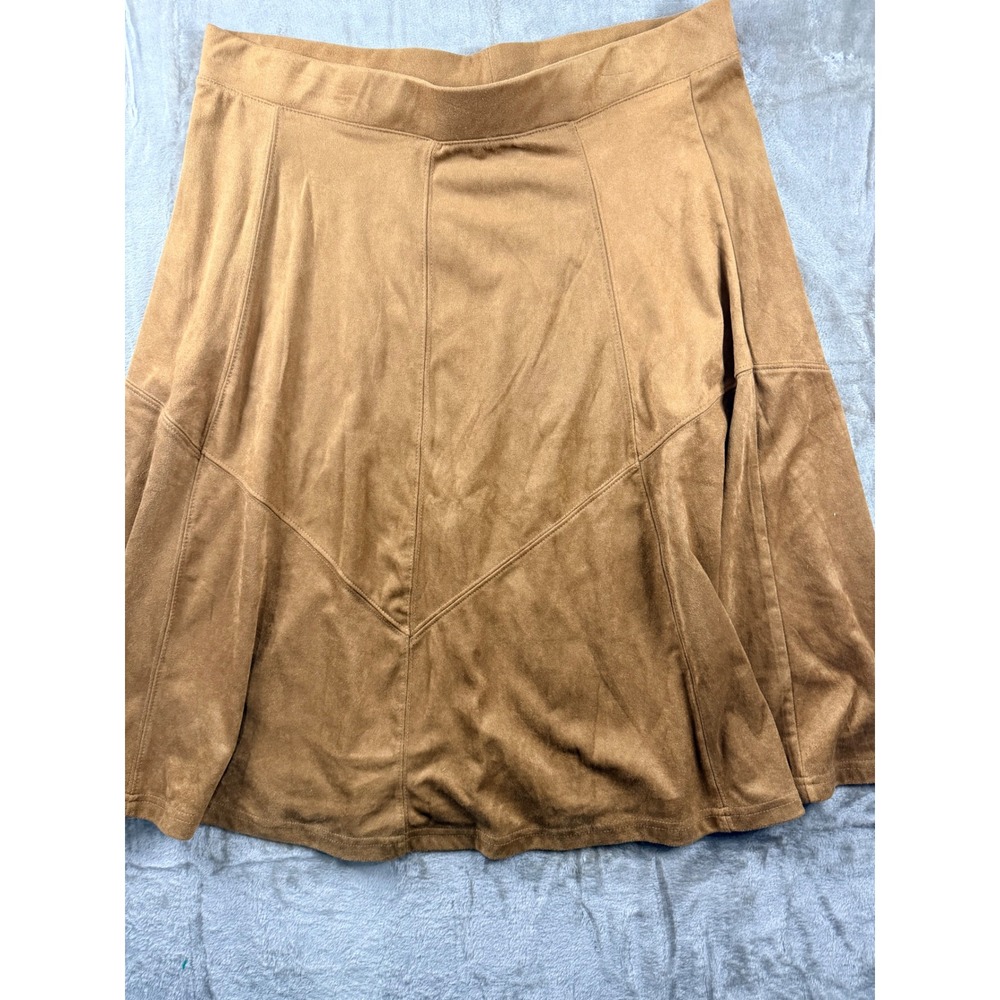 Y2K Westport Womens Tan Brown Faux Suede Flared Midi Skirt Coastal Cowgirl